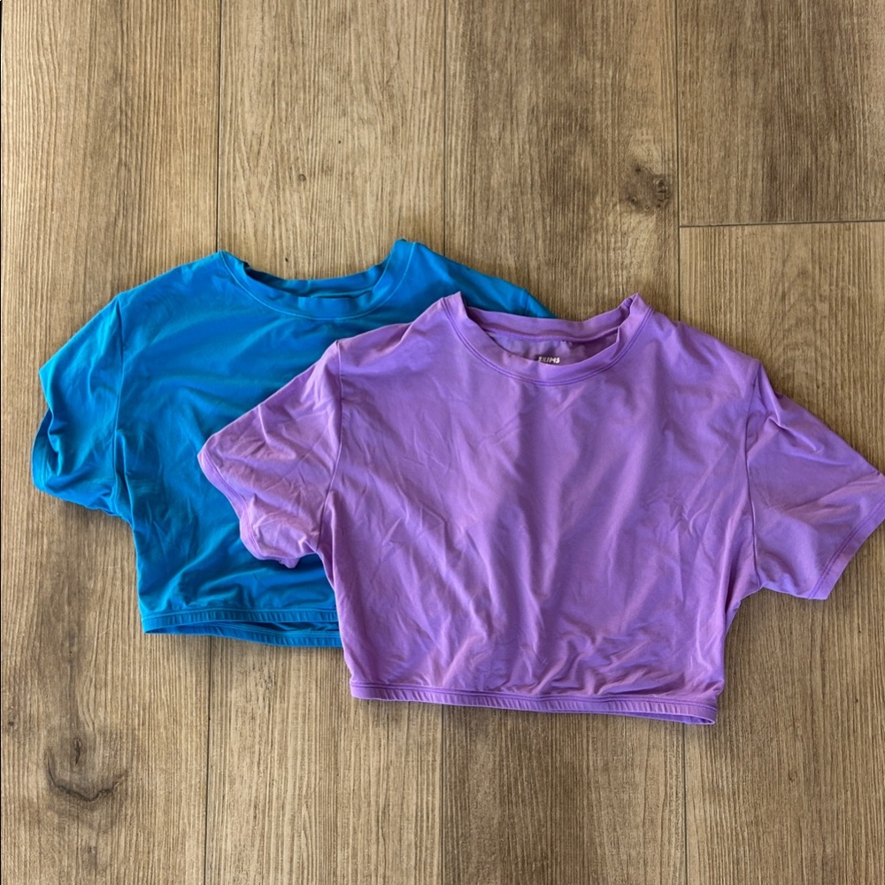 SKIMS Blue and Purple Short Sleeve cropped swim Tees